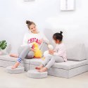 Sofa składana modułowa dla dzieci duża 2 osobowa DIY 10 miękkich poduch - szara ECOTOYS