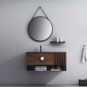 Okrągłe lustro ścienne 60 cm wiszące na pasku nowoczesne czarna rama ModernHome